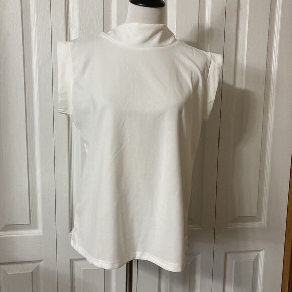 One Eleven North White Shirt Size L High Neck Cap Sleeves - Picture 4 of 10